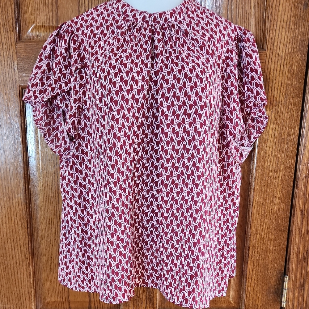 SHEIN Red and White Patterned Blouse